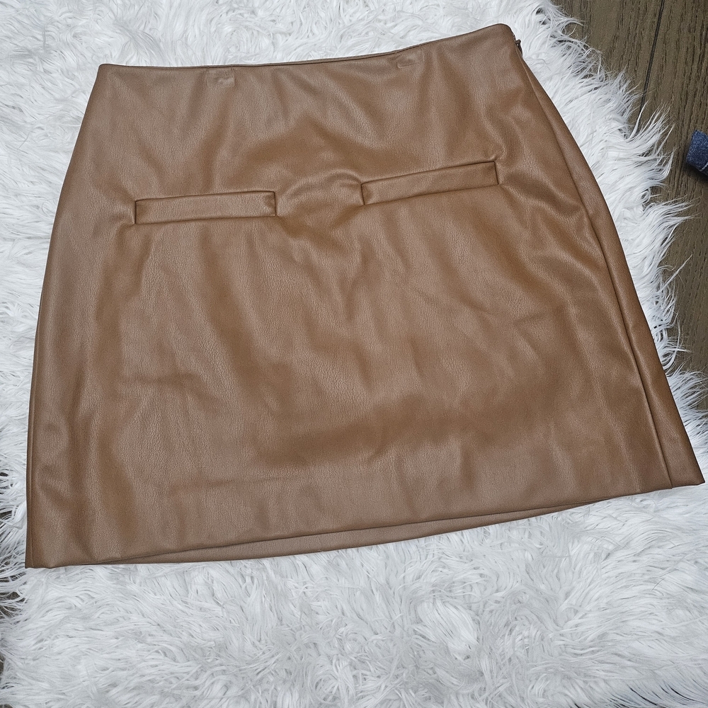 Elegant Tan Faux Leather Skirt